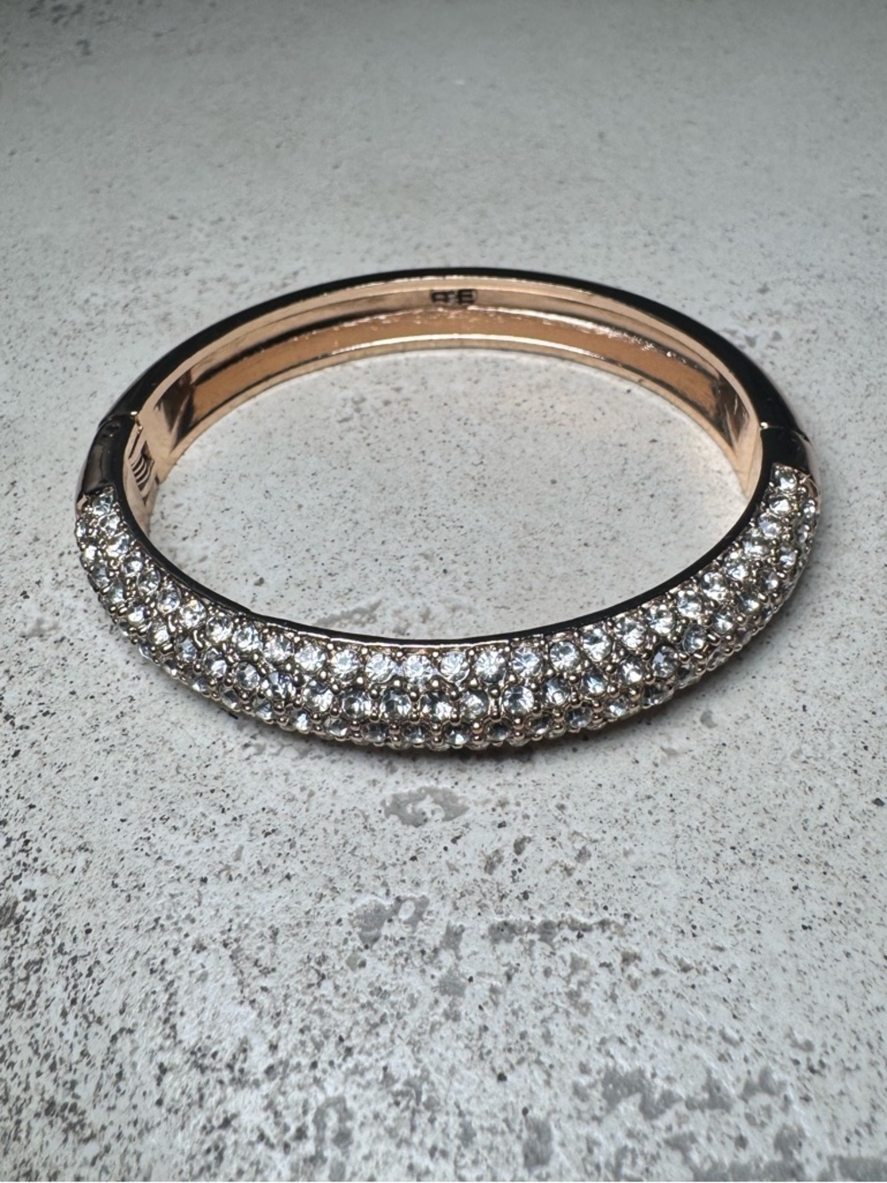 Gold Tone Pavé Rhinestone Hinged Bangle Bracelet